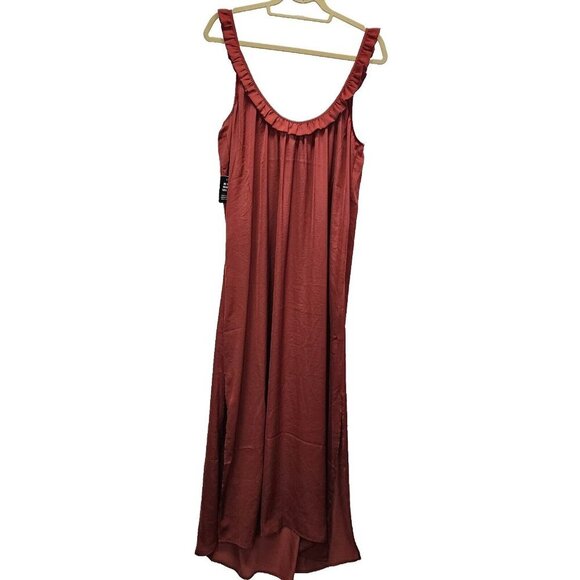 NEW EXPRESS Maxi Slip Dress Large Sliy Rust Ruffle Straps NWT‎ $98 - Picture 5 of 14